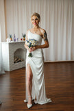 off the shoulder white wedding dress