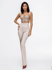 beige trousers with high-waist beige high waist wide leg tailored trousers