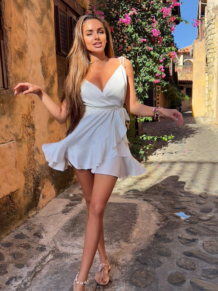 Satin Wrap Mini Dress