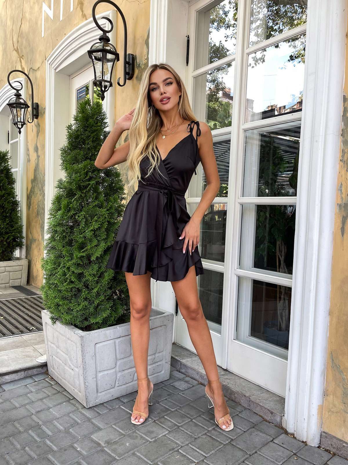 Satin Wrap Mini Dress