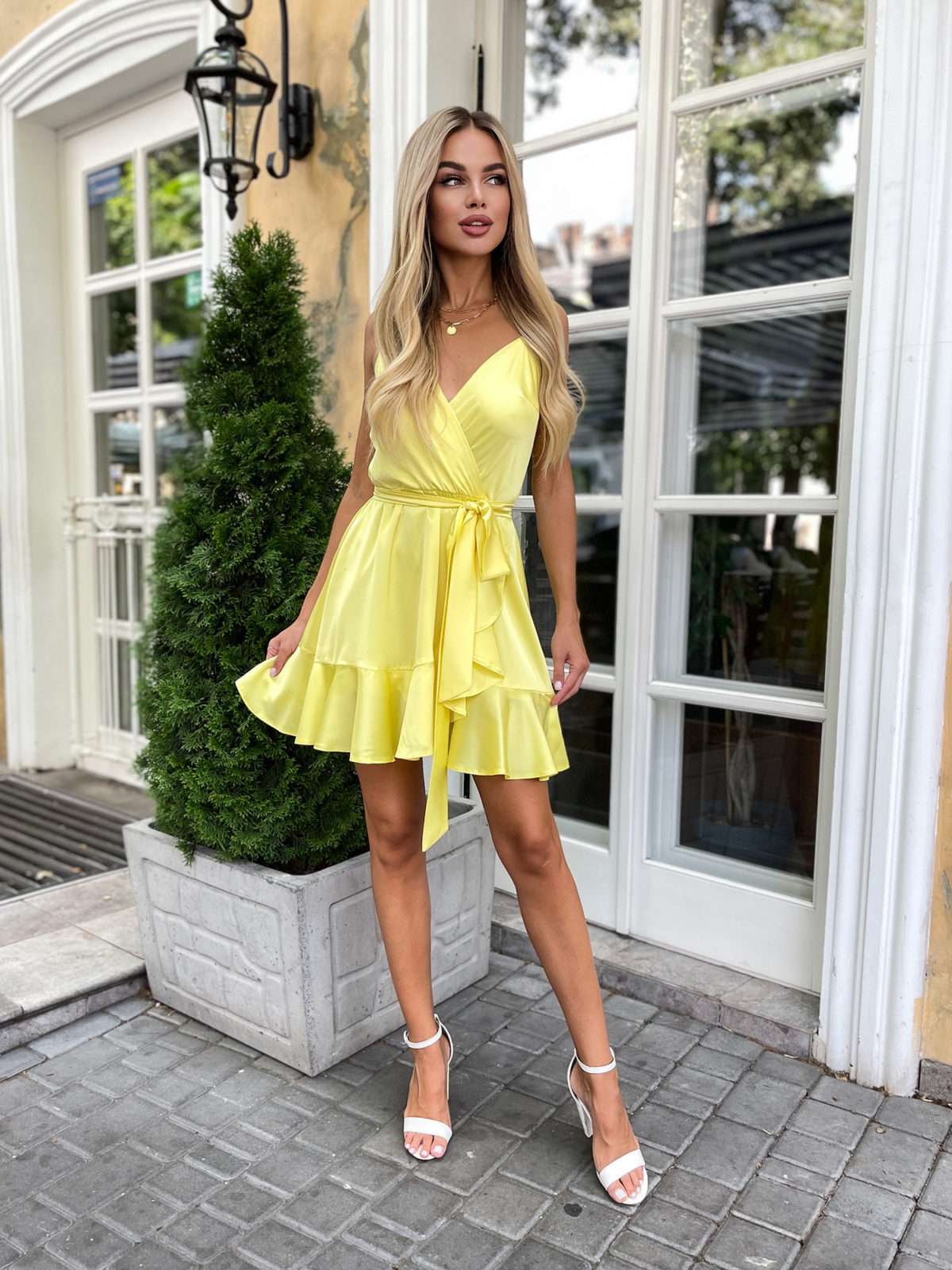 Satin Wrap Mini Dress